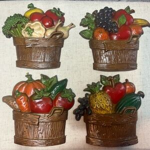 Vintage 1976 Sexton Cast Metal Wall Hanging Fruit & Vegetable Baskets Set Of 4